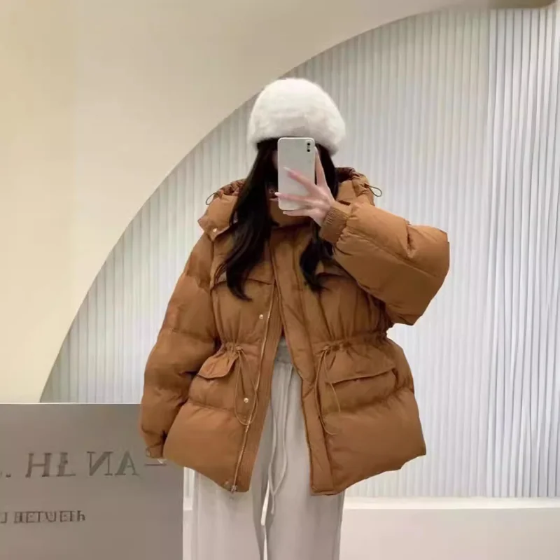 Женские парки средней длины с капюшоном корейский свободный пуховик
