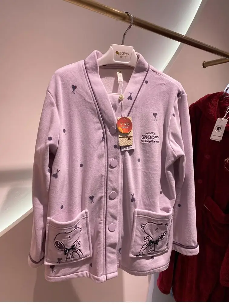 2024 Autumn and Winter New Women Pajamas Cardigan Japan fashion Warm Island Velvet Cartoon Thickened Home Wear Set