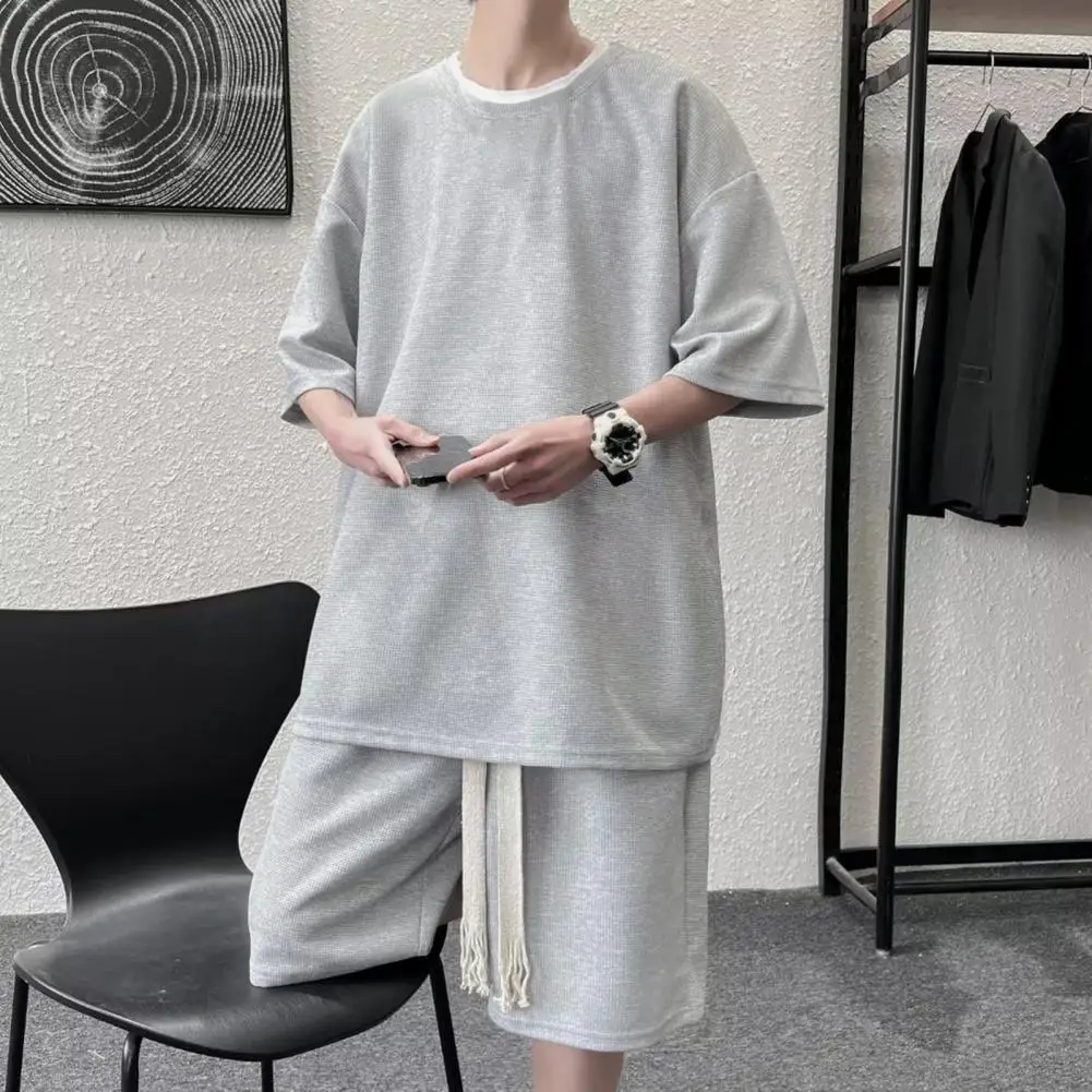 

Спортивный костюм мужской с карманами, моющийся повседневный комплект из 2 предметов, футболка и шорты, одежда для активного отдыха, впитывающая влагу, на лето