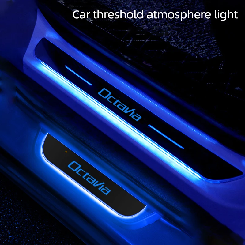 

USB Power Moving LED Welcome Pedal Auto Scuff Plate Pedal Door Sill Pathway Light For Skoda Octavia A5 A7 RS Car Accessories