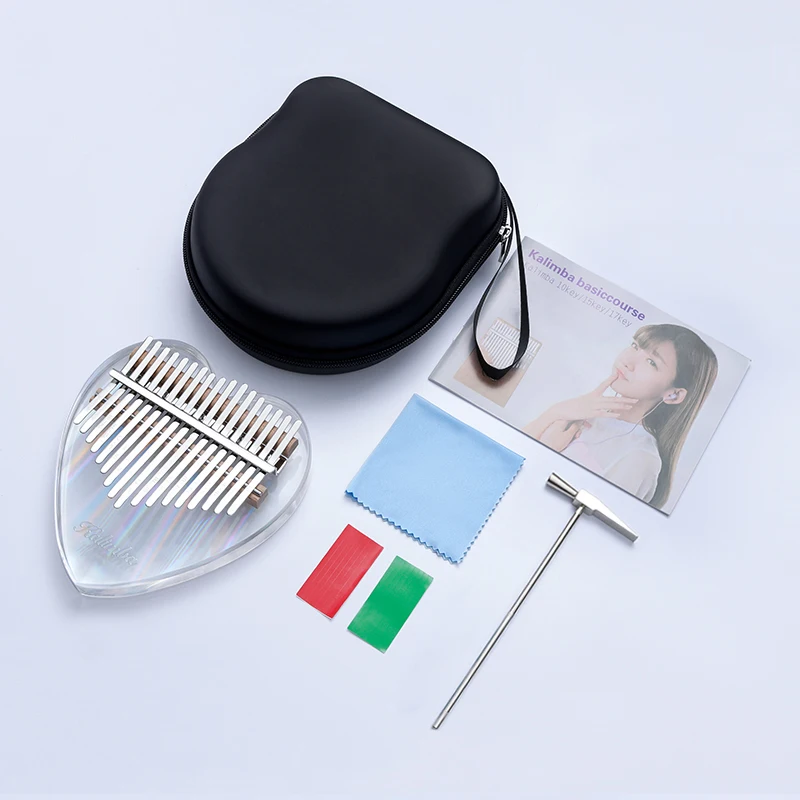 Калимба Палец Фортепьяно 17 Клавиш Калимба сердце смола Палец прозрачного акрила Качественный музыкальный инструмент Африка.