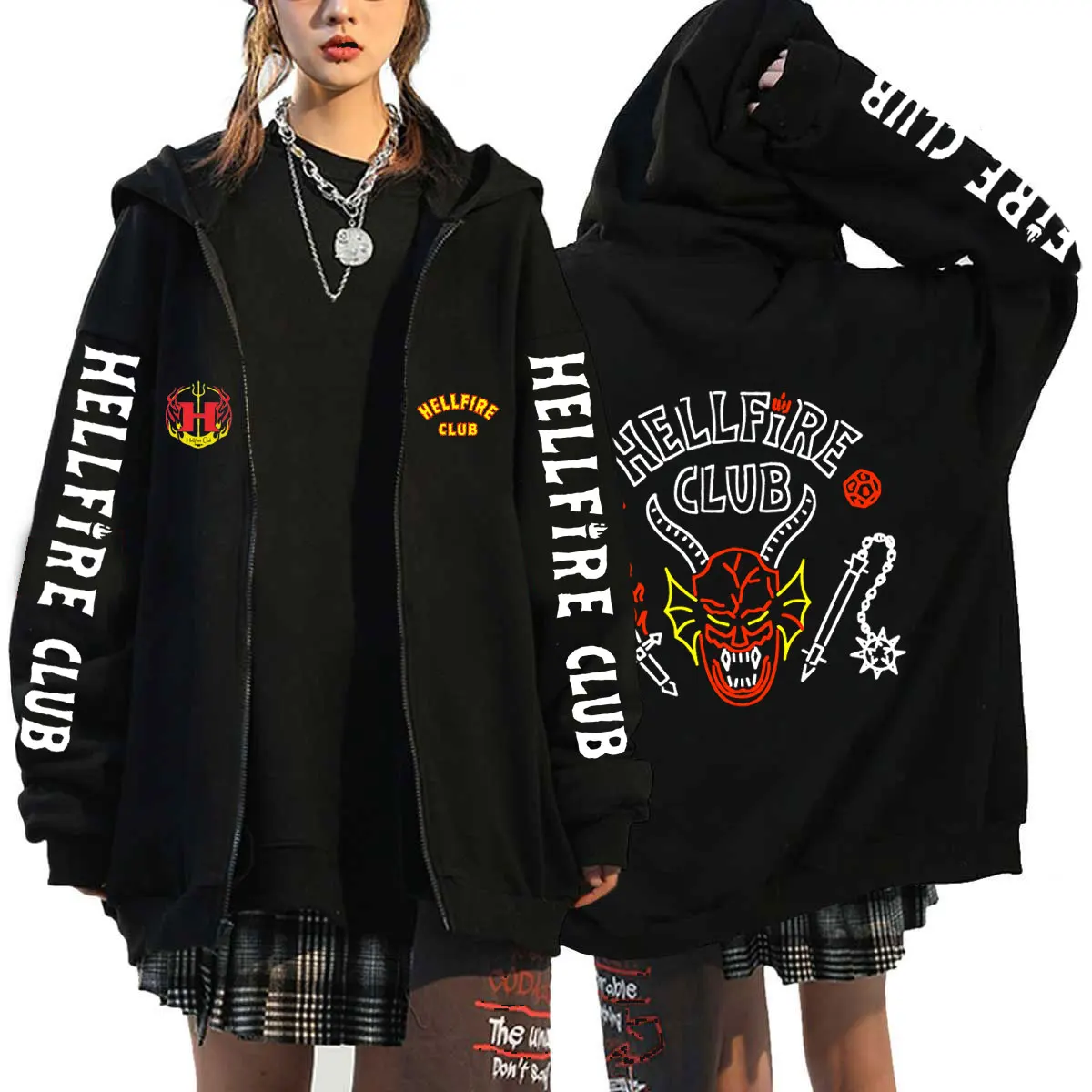 

Hot Hellfire Club Stranger Things Season 4 Zip Up Hoodies Printed Sweatshirt Harajuku Jacket Coat Clothes Hoody Male Oversized