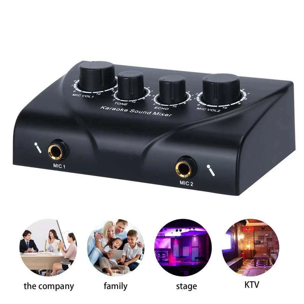 

Portable Dual Mic Inputs Audio Sound Mixer For Amplifier & Microphone Karaoke Ok Mixer Black Eu Plug