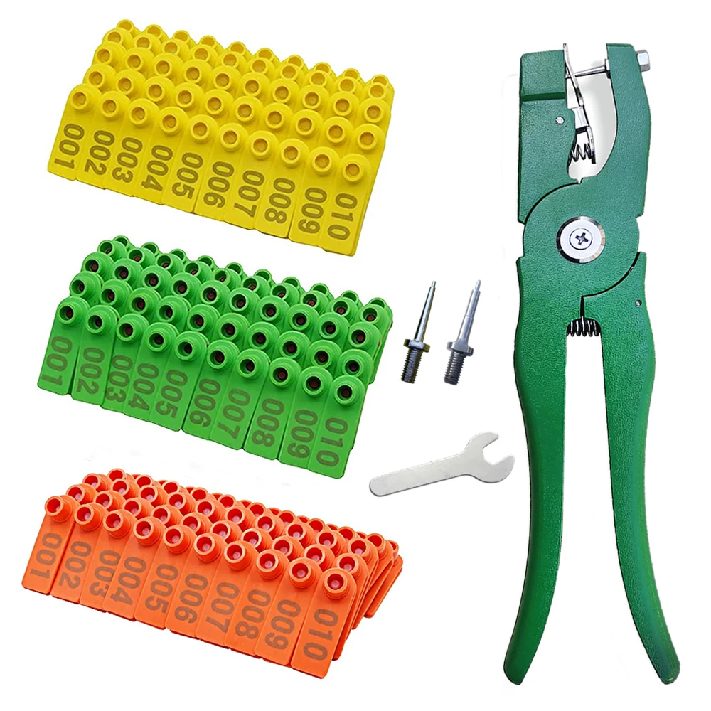 Livestock Ear Tag Marker Applicator 001-100 Ear Tags For Sheep Goat Pig Identification Kit with 2 Pcs Pins Ear Tag Pliers