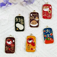 10pcslot cartoon japanese blessing text tag alloy drip oil headgear keychain pendant diy jewelry accessories