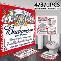 budweiser logo print 3d shower curtain waterproof polyester bathroom curtain anti slip bath mat set toilet rug carpet home decor