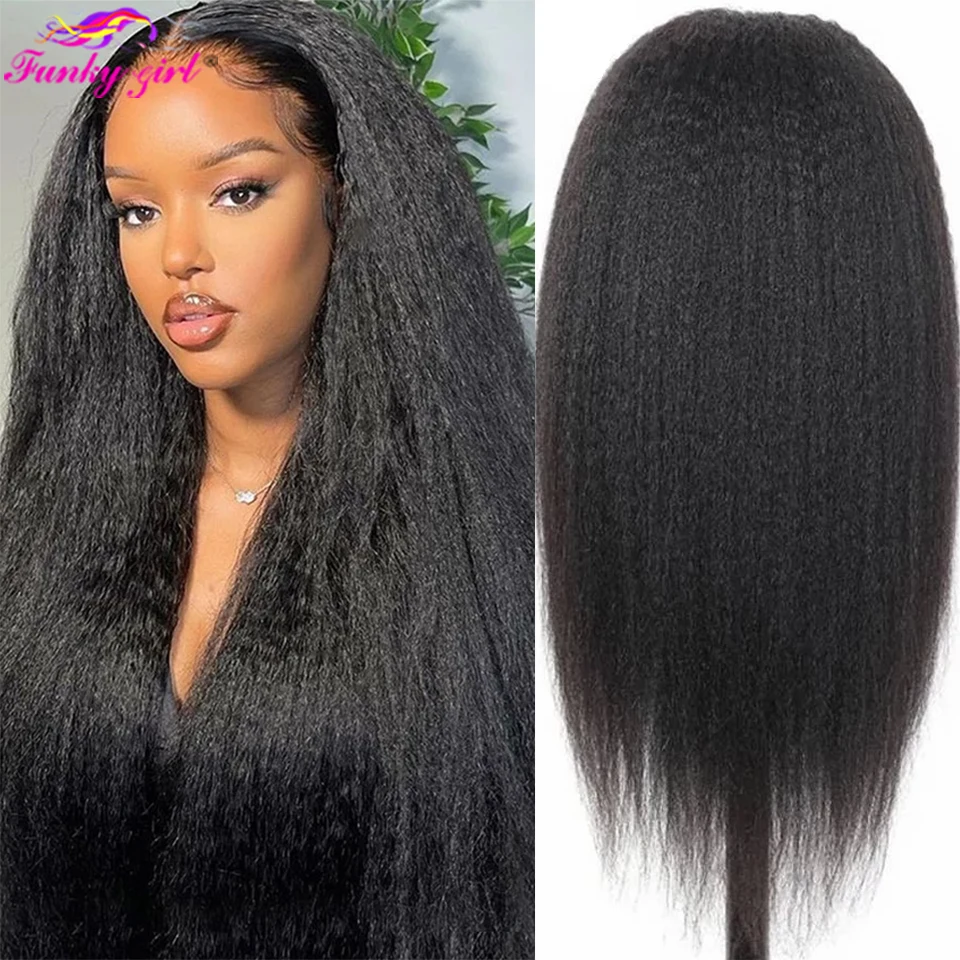 13x4 Kinky Straight HD Lace Frontal Wig Remy Brazilian 30 32 Inch Yaki Human Hair Pre Plucked 4x4 Closure Wig with Baby Hair