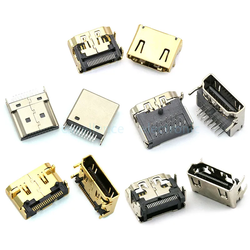 

5 шт., прямоугольный разъем HDMI для печатной платы, 19 контактов