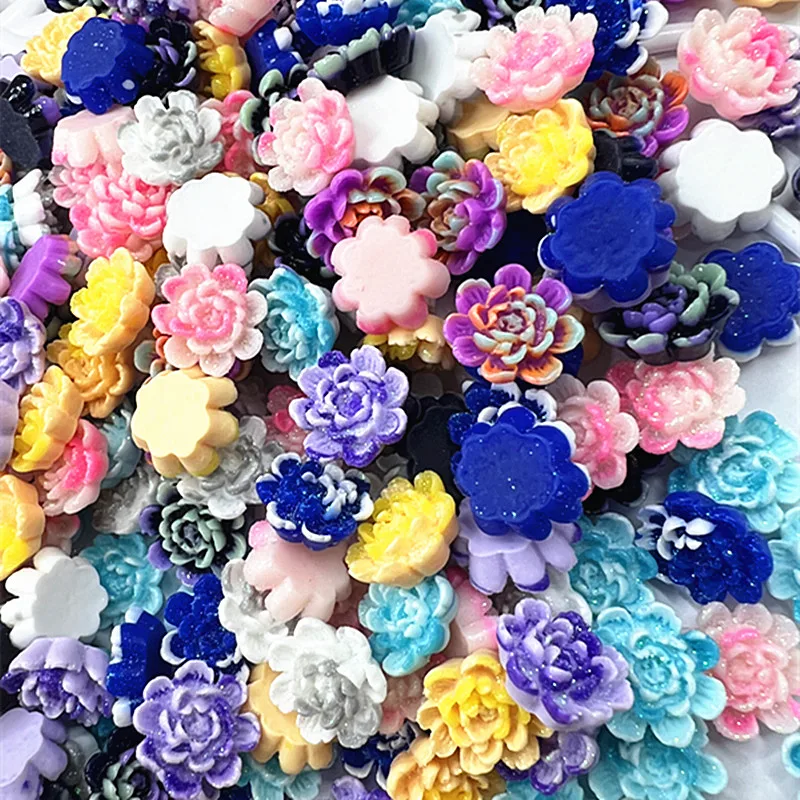 

50 Pieces Of 15mm Resin Flowers Luminous Flowers Decorative Crafts Flat Back Cabochon Scrapbook DIY Accessories