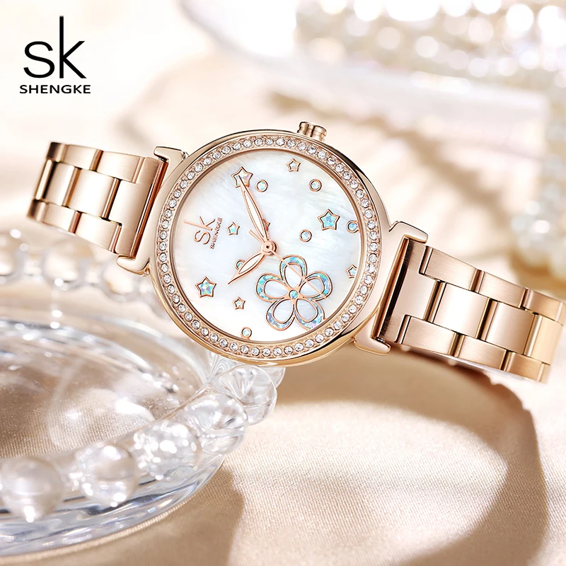 Shengke Женские Кварцевые Часы Модные Роскошные Водонепроницаемые Наручные С Датой