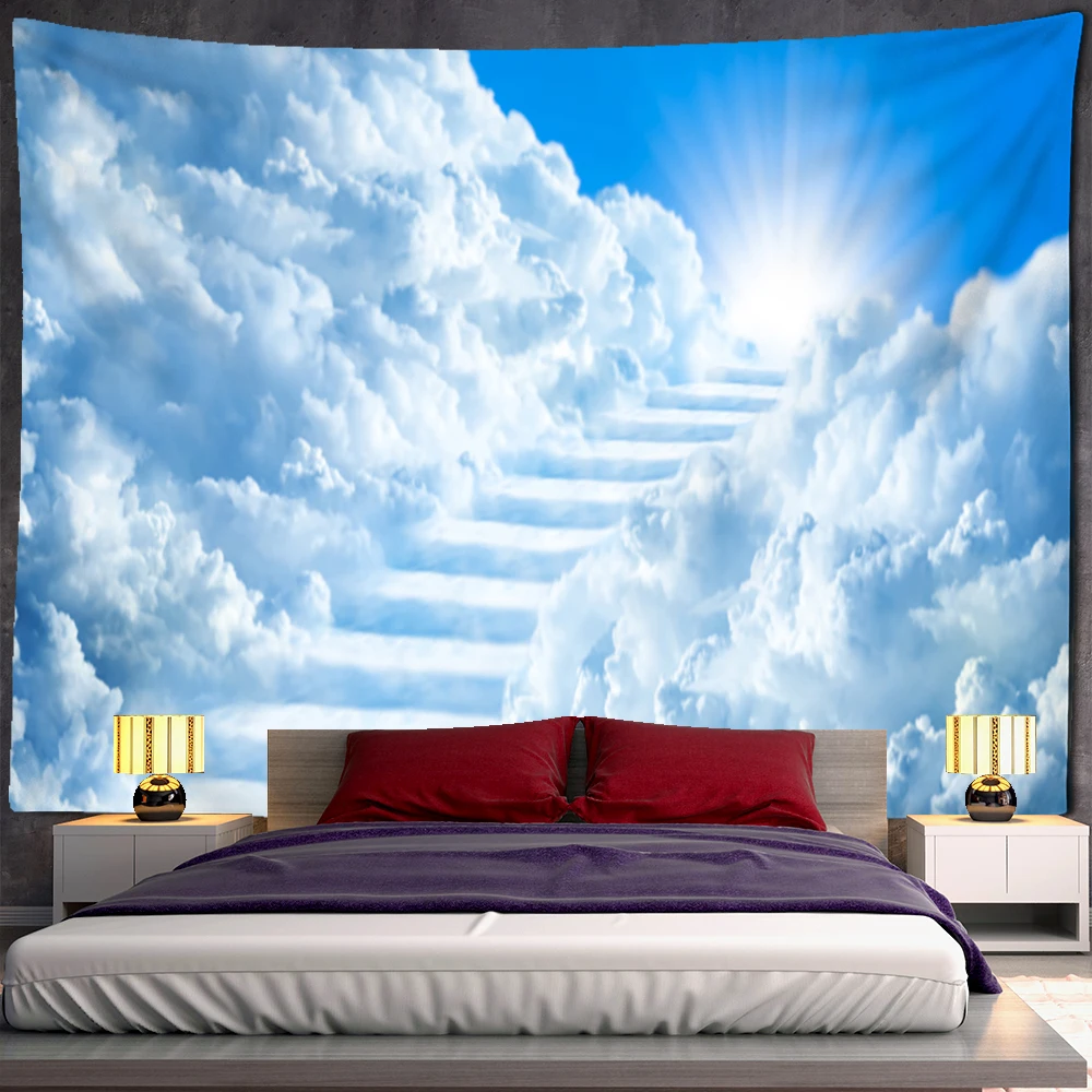 

Tapestry Aesthetics Peace Dove Ladder Tapestry Wall Cloud Sky Bohemian Style Natural Scenery Aesthetics Room Home Decoration