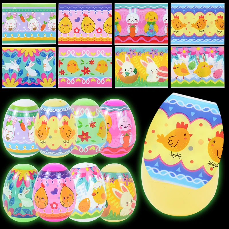 

Happy Easter Luminous Cute Eggs Bunny Egg Shrink Wrap Stickers for Easter Home Party Supplies Luminous Decoration Eggs Kids Gift