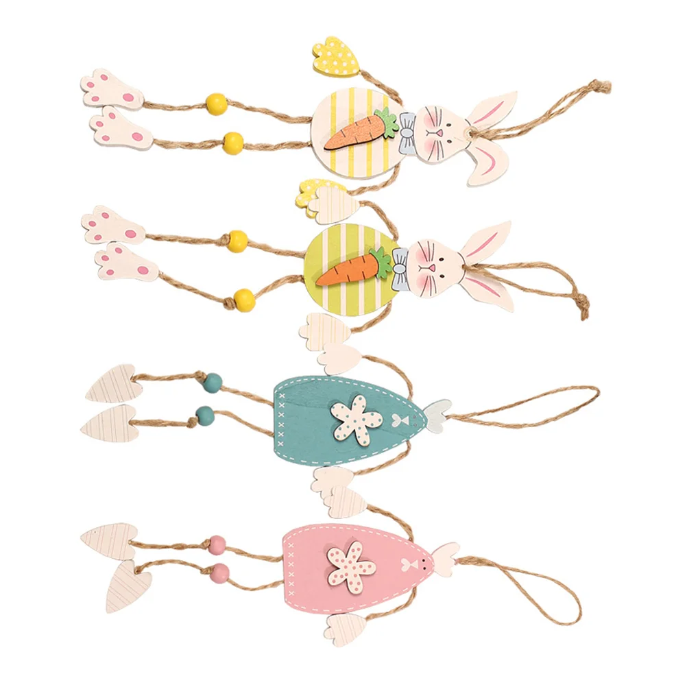 

4Pcs Lovely Easter Hanging Decorations Chic Bunny Design Wooden Hanging Pendants