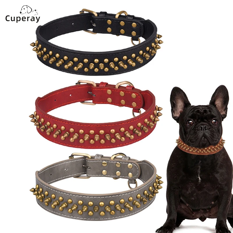 

Adjustable Wide Spiked Dog Collar, Rivet PU Leather Cat Dog Collars, Durable Spike Studded Pet Collar for Small Medium Large Dog