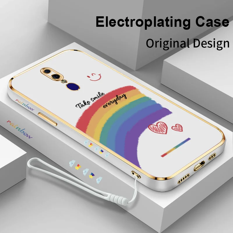 

Rainbow Smiley for OPPO F11 A9 2019 A9x A79 A75 A73 F5 Youth F7 F9 Pro A7X R17 Find X3 Realme 2 U1 Wristband Phone Case