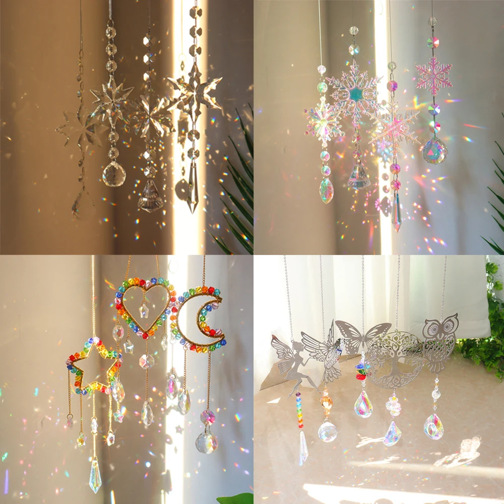 Snowflake Crystal Light Catcher Prism Rainbow Maker for Garden Hanging Wind Chime Home Decoration Car Pendant Christmas Decor