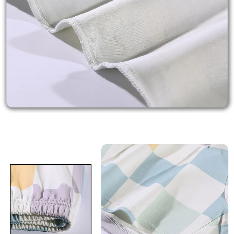 Pajamas for Women Summer Thin Cool Pure Cotton Grid Short-sleeved Cropped Pants Breathable and Soft Sleepwear Casual Home Suit