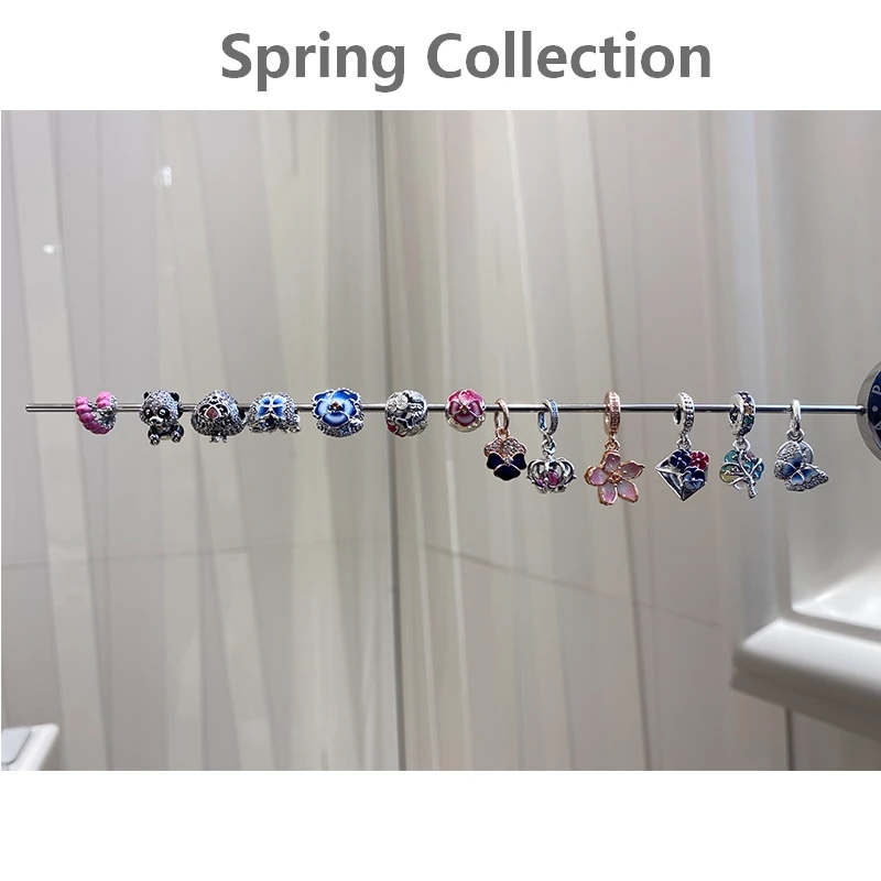 

Весенняя коллекция 2022, 100% Высококачественное ювелирное изделие из стерлингового серебра S925 с амулетами, Бабочка, панда, эмалевый цветок, Байкальский подарок