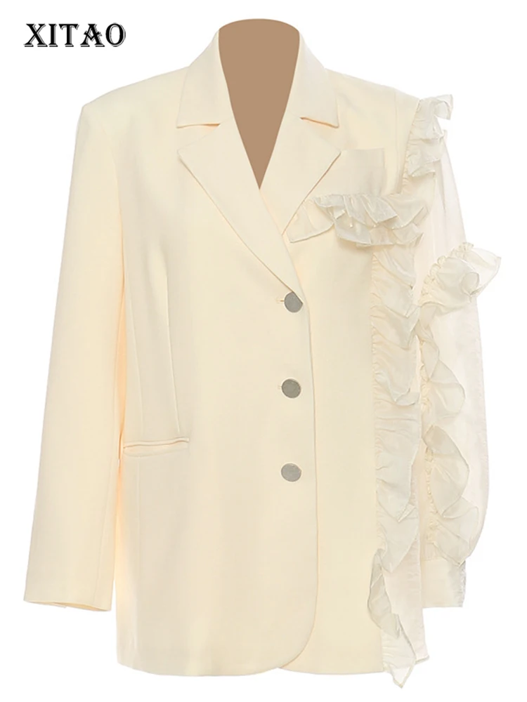 

XITAO Single Breasted Blazer Fashion Pocket Ruffle Solid Color Patchwork Small Fresh Casual Style Loose 2022 Blazer WMD7086