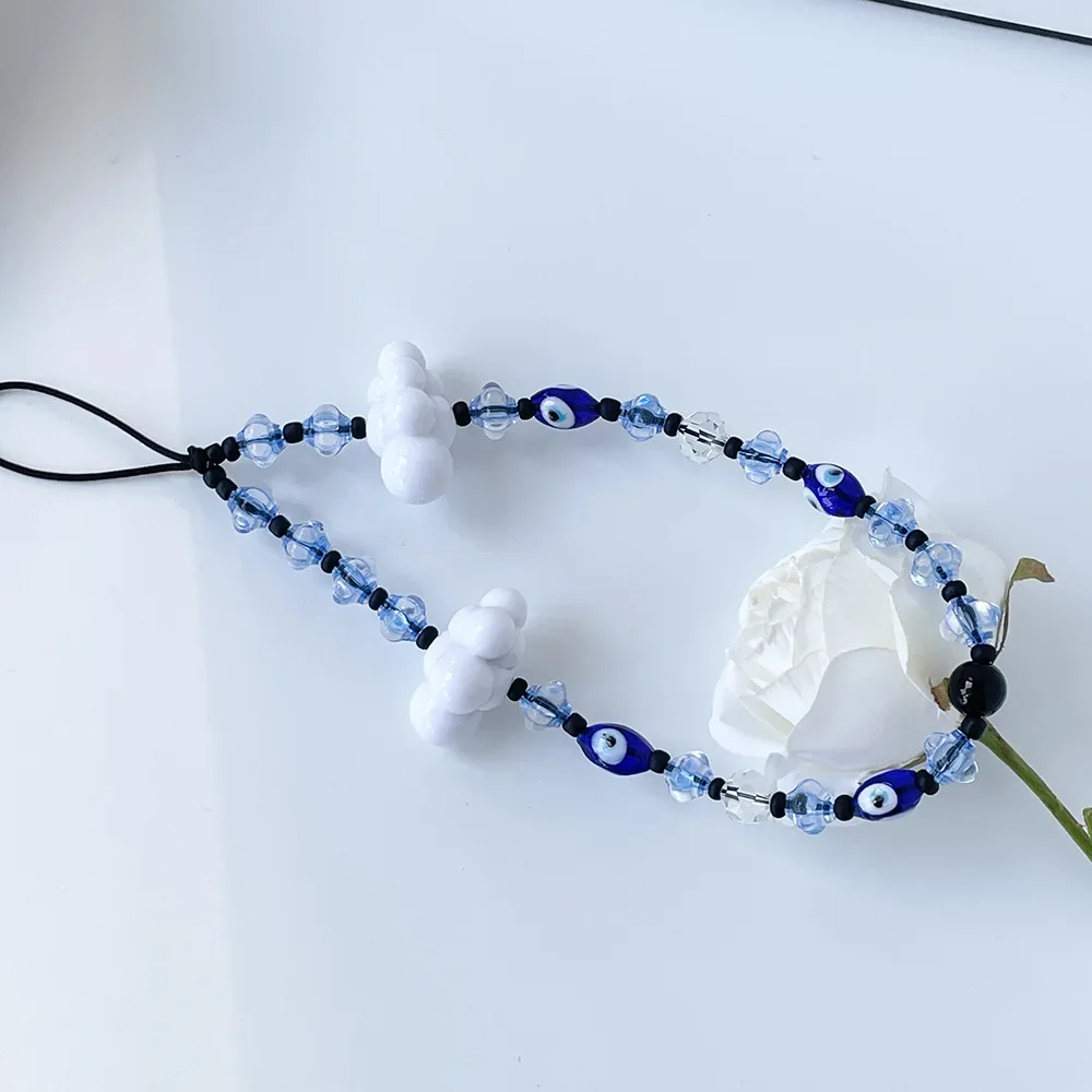 Синие цепочки для телефона Lucky Eye белое облако Турция злые глаза акриловый