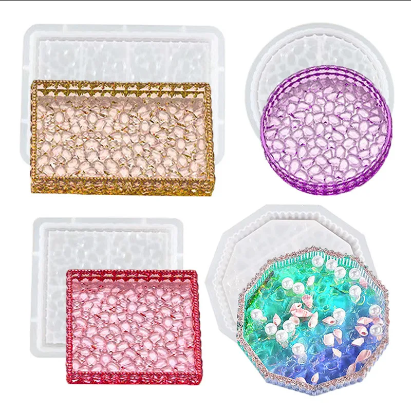 

DIY Crystal Epoxy Resin Mold Polygon Round Square Dish Diamond Storage Tray Silicone Mold