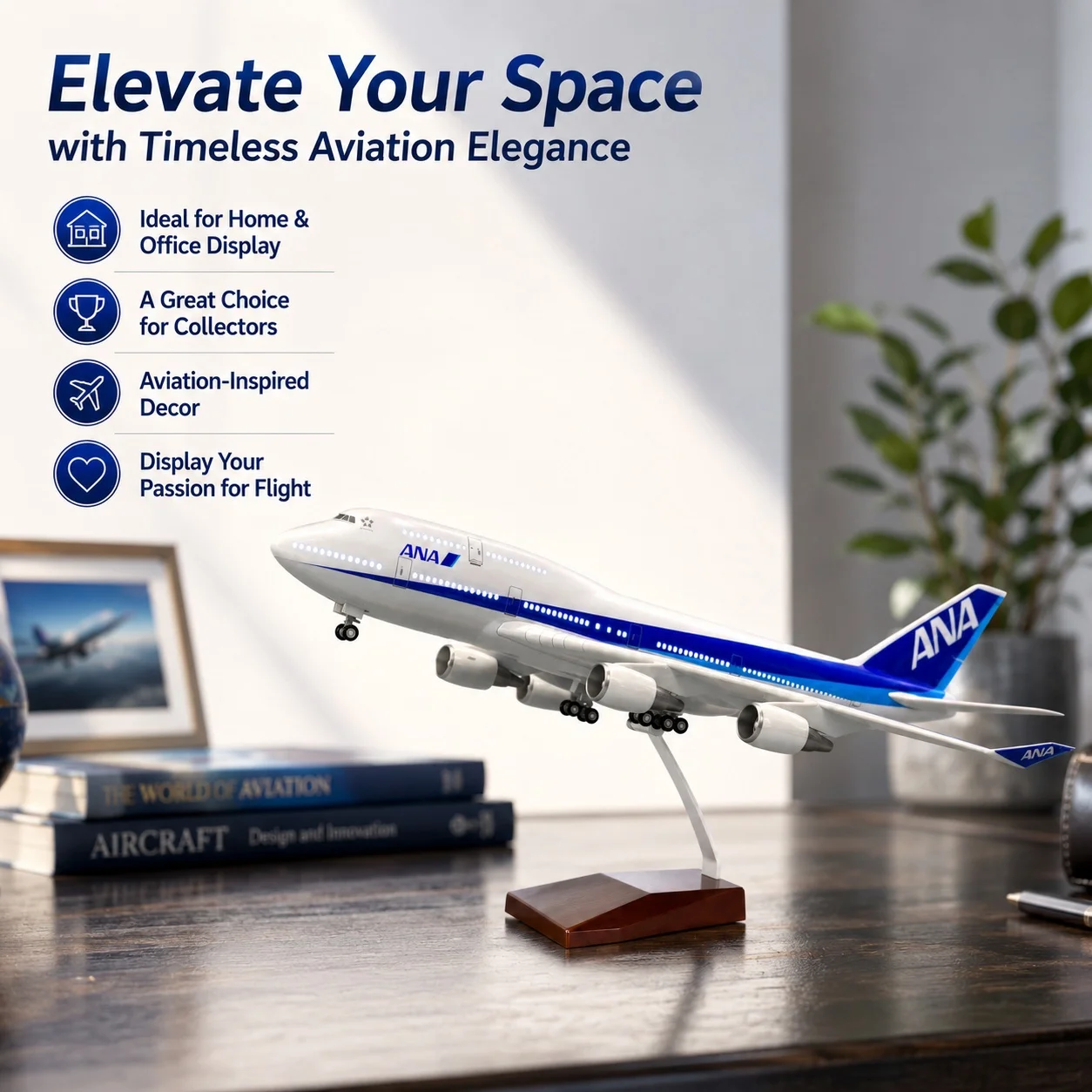 Фото Модель самолета ANA Airways Boeing 747 Freighter, масштаб 1/150, литая из смолы, примерно. 18,5 дюймов с подставкой — авиационный сувенир №3