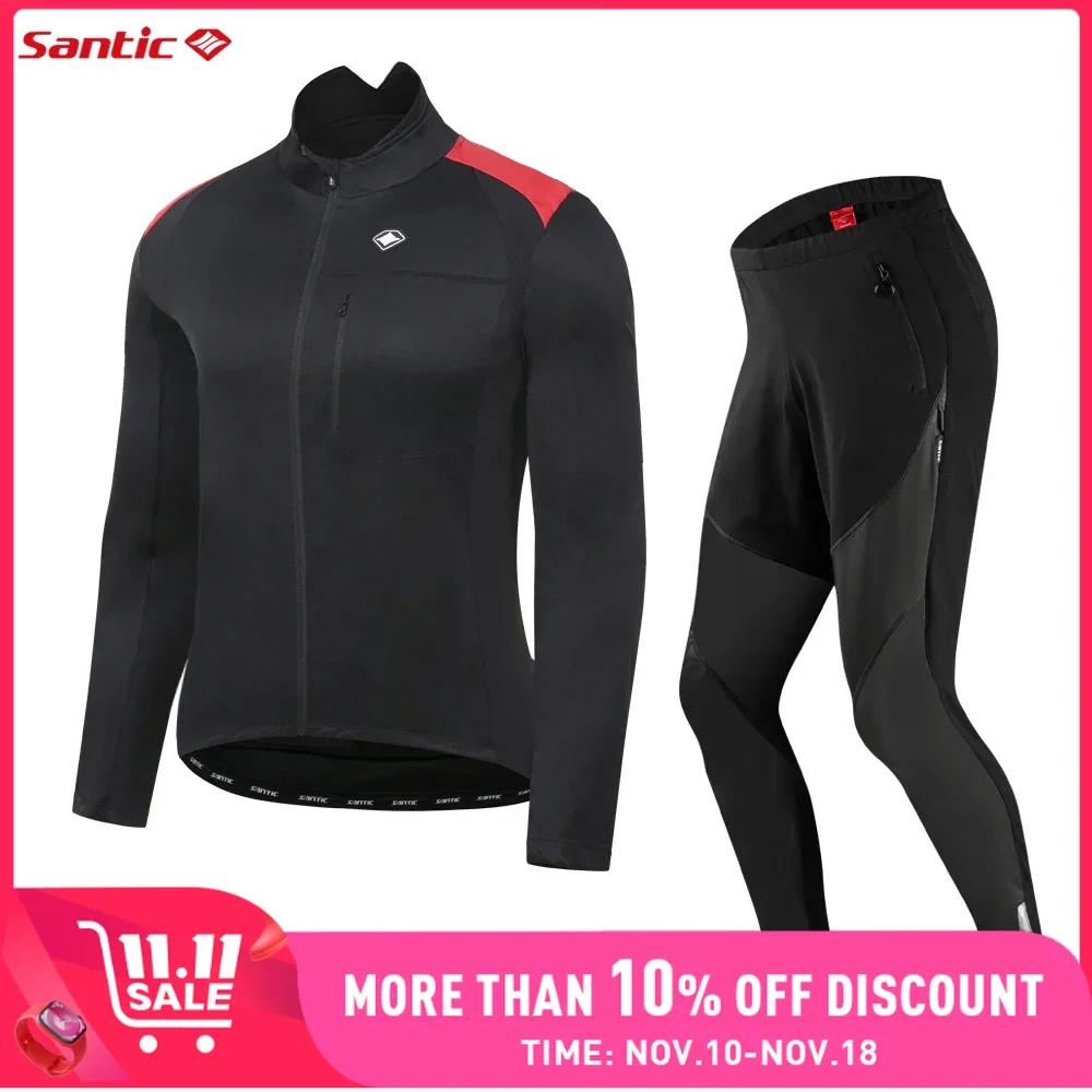 Santic мужская велосипедная куртка комплект зимних термофлисовых курток MTB удобные