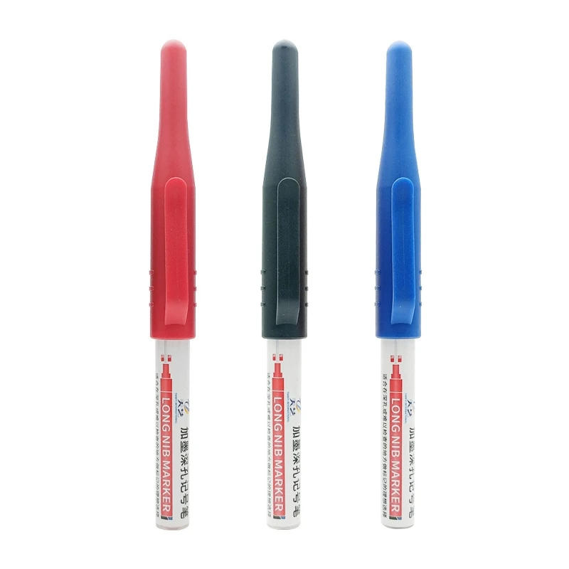 

Quick-drying Carpenter Pen 30mm Deep Drill Hole Marker Pens Deep Hole Marker for Wood Metal Plastic Mark Red Black Blue Q81C