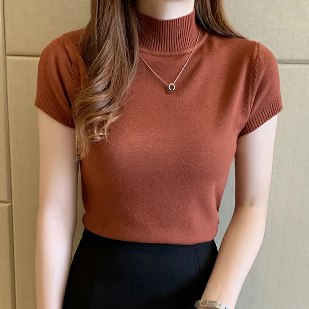 2021 New Casual Knitted Women Tops Women Clothing Blusas Summer Solid Slim Turtleneck Blouse Fashion Chic Korean Clothes