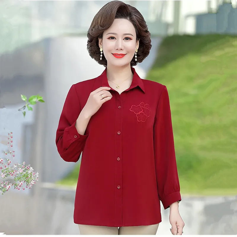 UHYTGF модные летние блузки для мам однобортные вышитые повседневные женские