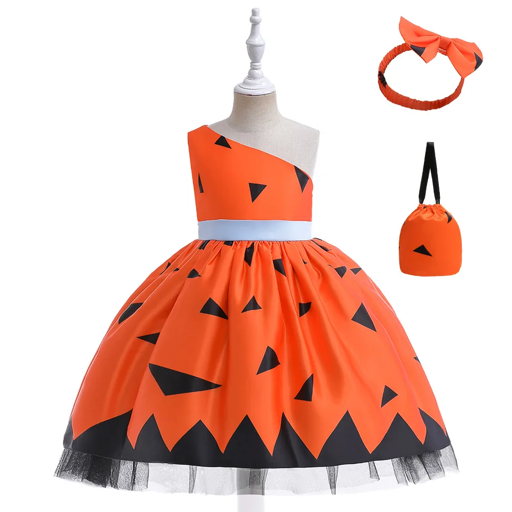 

Kids Elegant Princess Dress For Girls Birthday Party Dresses 3PCS Halloween Costume Slanted Shoulder Children Summer Clothes