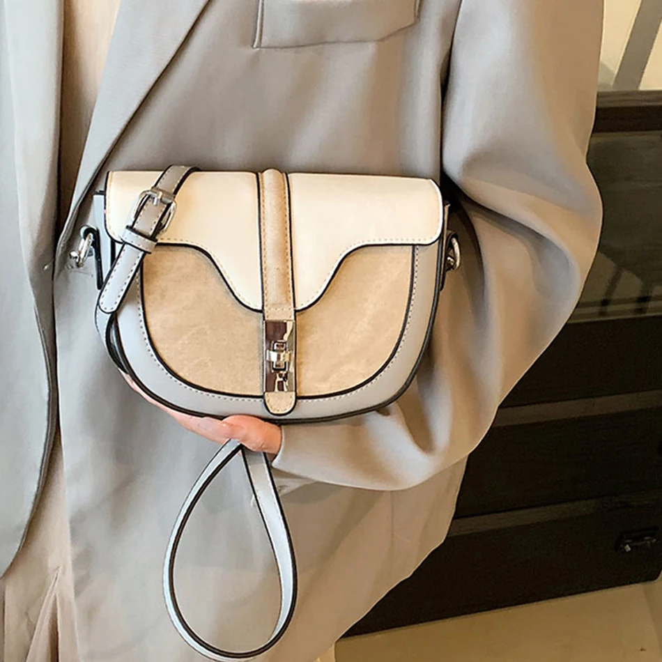 

Vintage Small Women Patchwork Saddle Shoulder Bags Brand PU Leather Crossbody Bag Luxury Female Handbags Designer Travel Purses