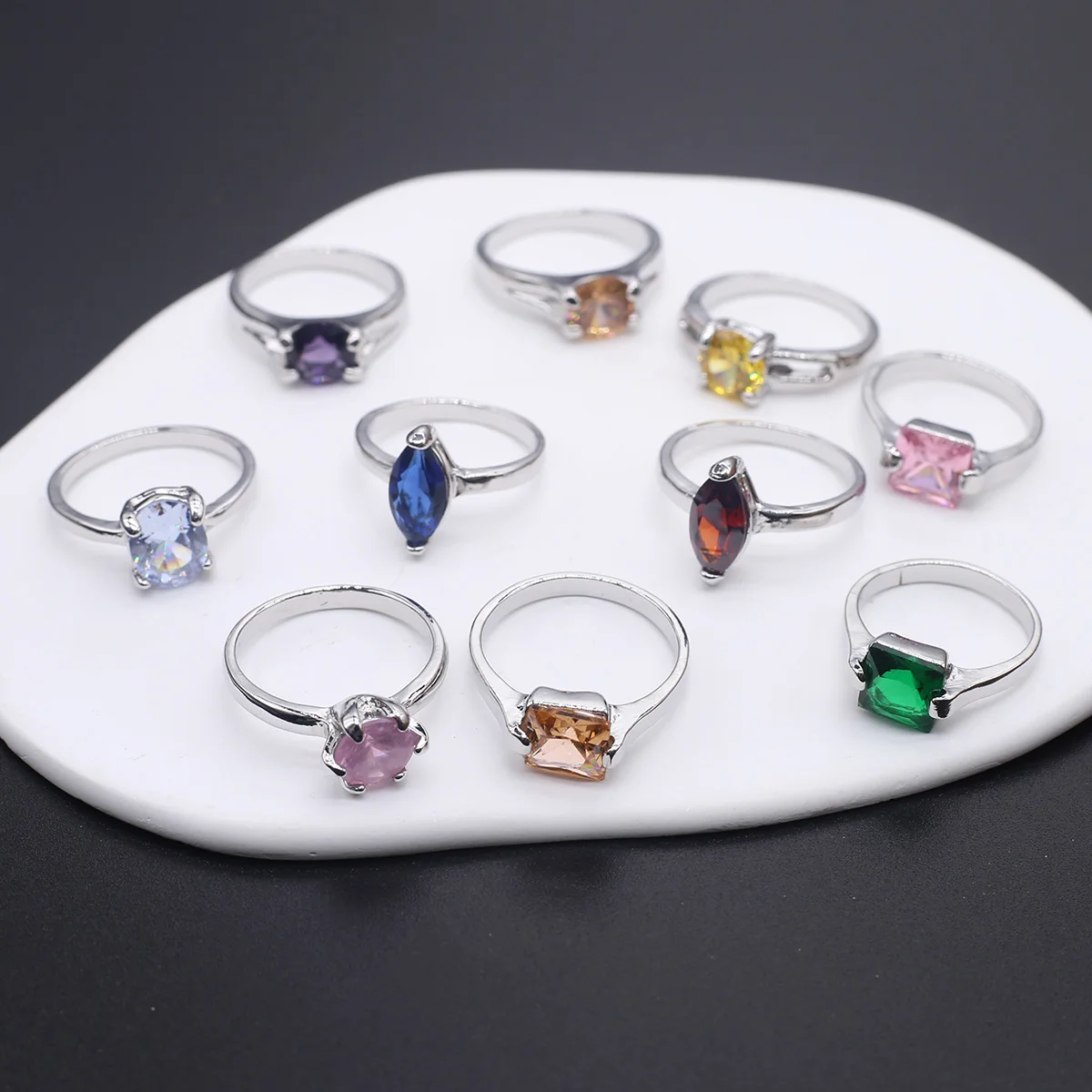 

Mixed Fancy Diamond Styles Ring Metal Ring 10pieces Charm DIY Making Gift Party Women Men Girl Jewelry Accessories