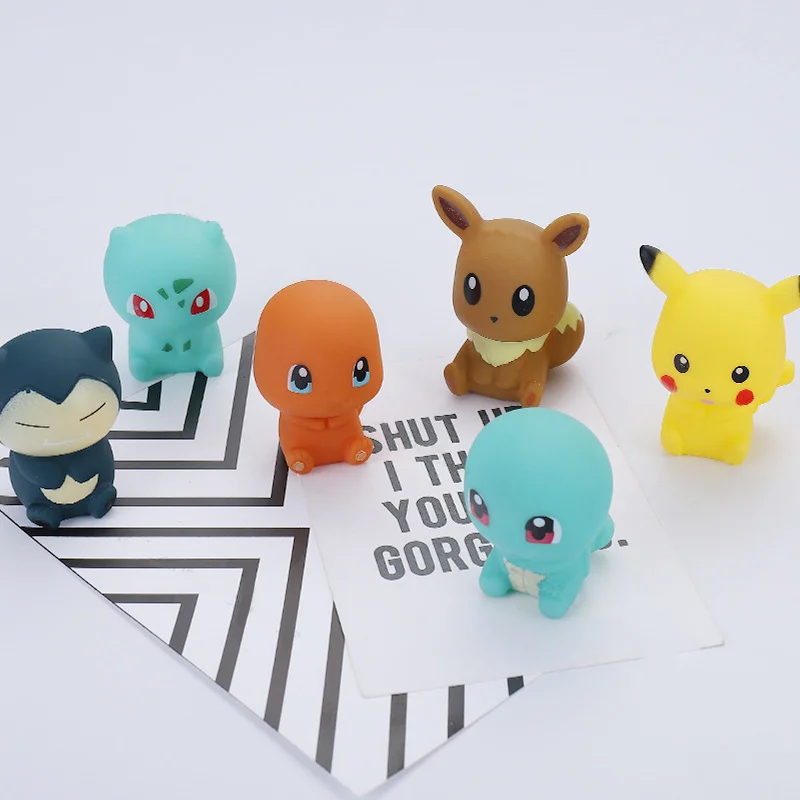 

Cute Pokemon Kids Baby Bathroom Toys Anime Pikachu Bulbasaur Charmander Squirtle Eevee Snorlax Cartoon Figures Vocal Bath Toy