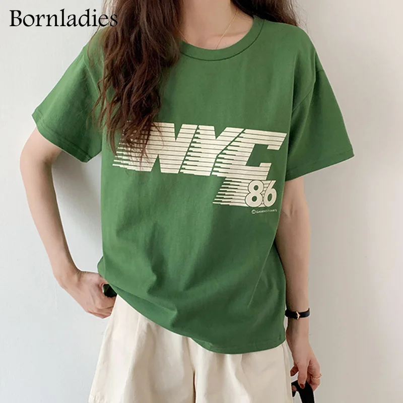 

Bornladies Новинка 2022 женская летняя футболка Базовая модная женская футболка в Корейском стиле с коротким рукавом и надписью