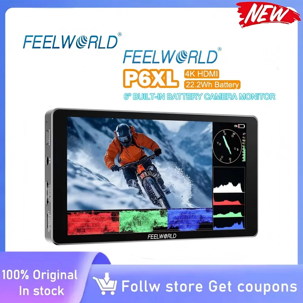Фото FEELWORLD P6XL 6-дюймовый полевой монитор для камеры в алюминиевом корпусе, сенсорный ЖК-экран, USB Type-C, 3D LUT, 4K HDMI, 1200 нит, высокая яркость №1