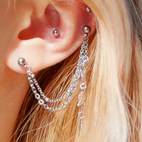 leaf tassel chain pendant stainless steel ear ring helix piercing cartilage stud earrings pierc ear lobe industrial jewelry 16g