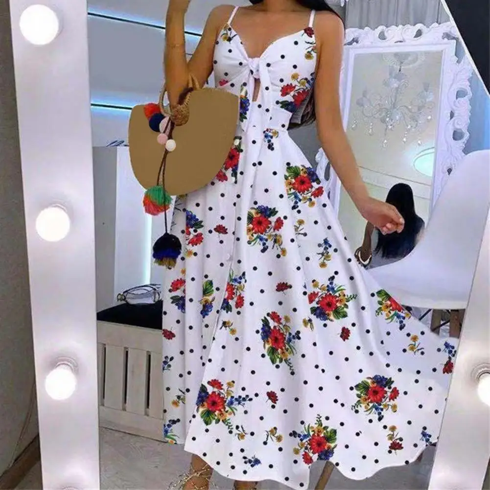 

Sexy High Waist Floor-length Maxi Dress Summer V-Neck Single-breasted Women Dress Retro Printed Floor-length Long Dress