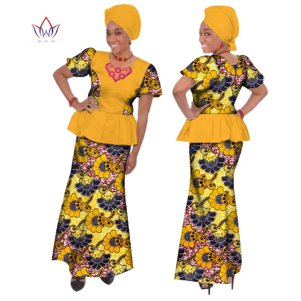 

Африканская одежда для женщин, Дашики с коротким рукавом, африканская летняя юбка, Женский комплект из двух предметов, женская одежда, WY184