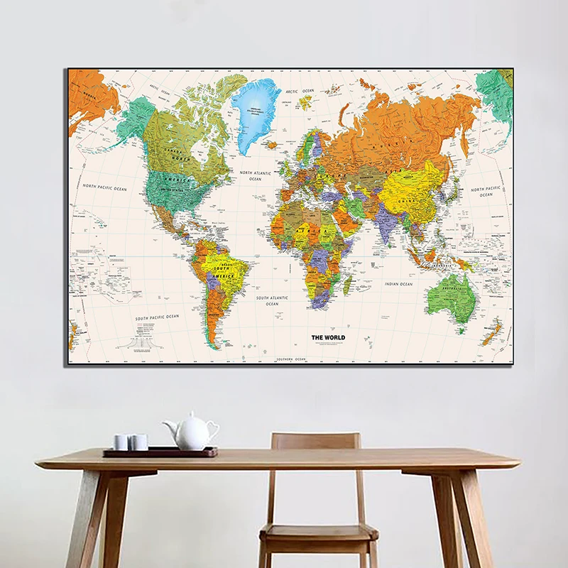 

120*60cm Retro World Map Wall Decorative Canvas Painting Unframed Poster and Print Living Room Decor School Classroom Supplies