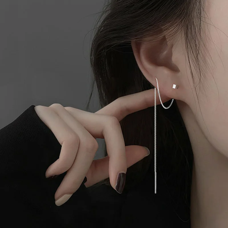 

1Pair S925 Silver Needle 13CM Square Earrings Line Tassel Chain Drop Earring Women's Ear Line Straight Jewelry New Years Gifts