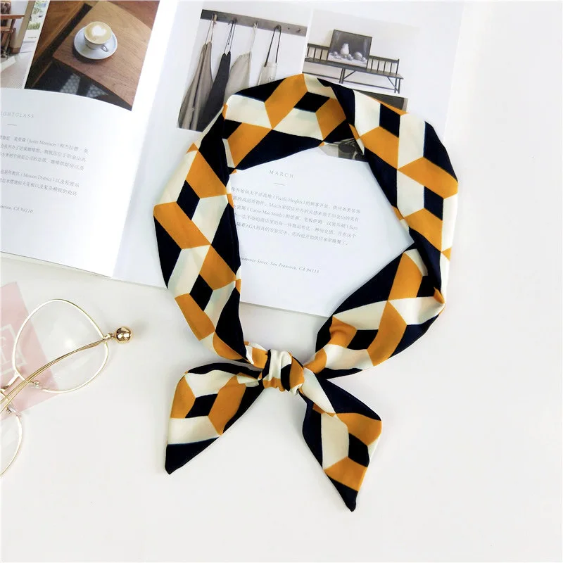 

Solid Color Head Scarf Square 90*5 Silk Satin Neckerchief Accessoires for Woman Korean Style New Fashion Hair Scarf