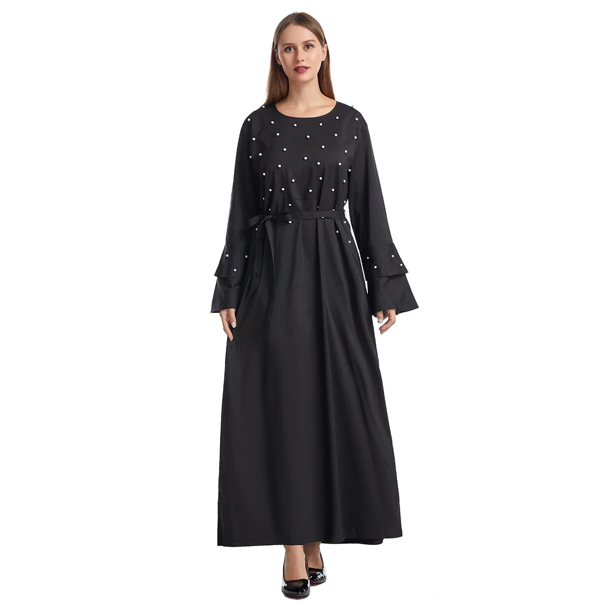 Женский длинный халат с круглым вырезом повседневная однотонная Арабская абайя