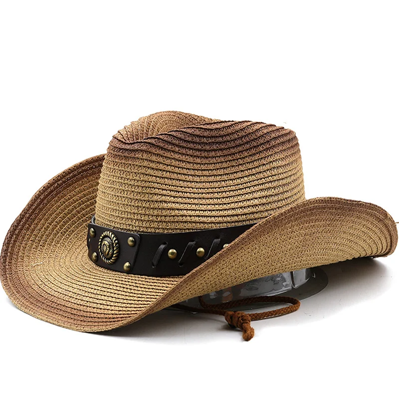 Sun Panama Hat Summer Hats for Women Man Hollow Out Beach Straw Hat for Men UV Protection Cap Chapeau Femme Women's Cowboy Hat