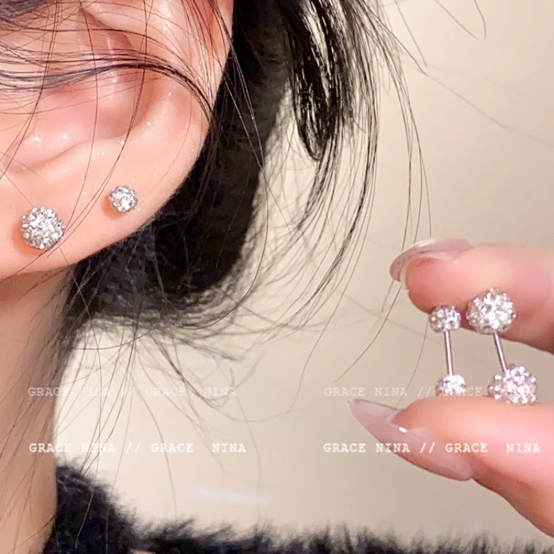 Korean Spiral Small Delicate Shiny Zircon Ball New Niche Design Sense of Senior Ladies Earrings Boho  Luxury  Jewelry