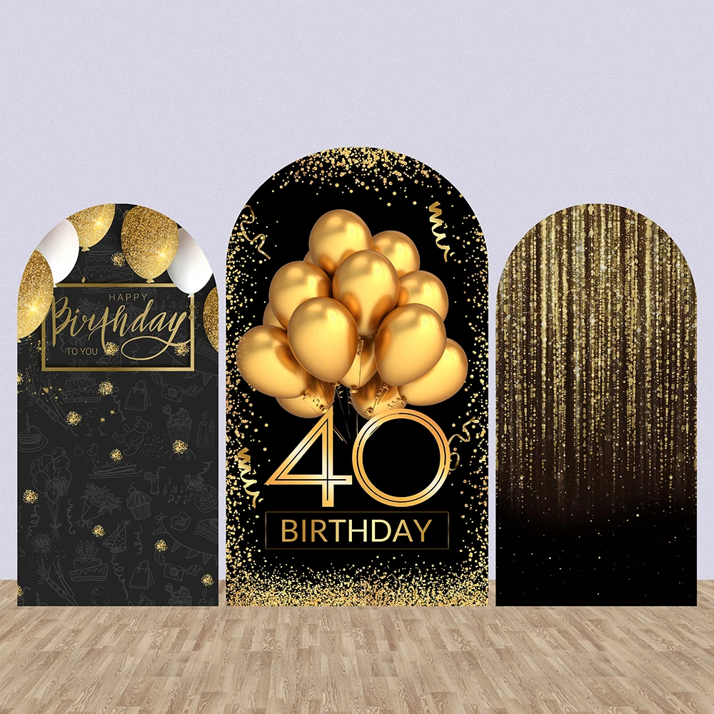 

Arch Wall Cover Custom 40th 50th Birthday Chiara Backdrop Banner Gold Glitter Balloons Photobooth Background