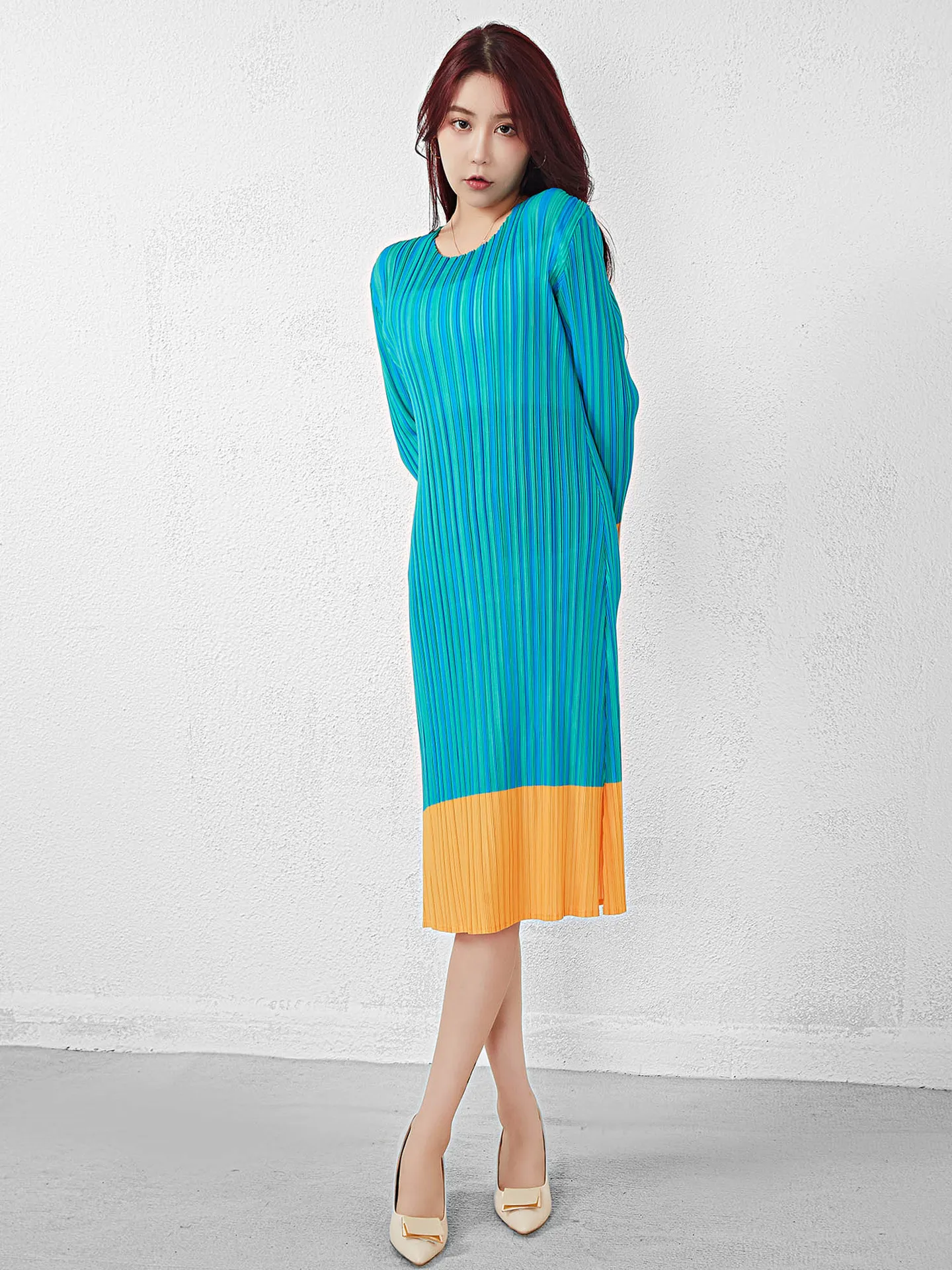 

Новинка весны, мягкое приталенное облегающее платье с запахом и полосками на бедрах, Женская прямая юбка средней длины с подолом и блокировкой цветов