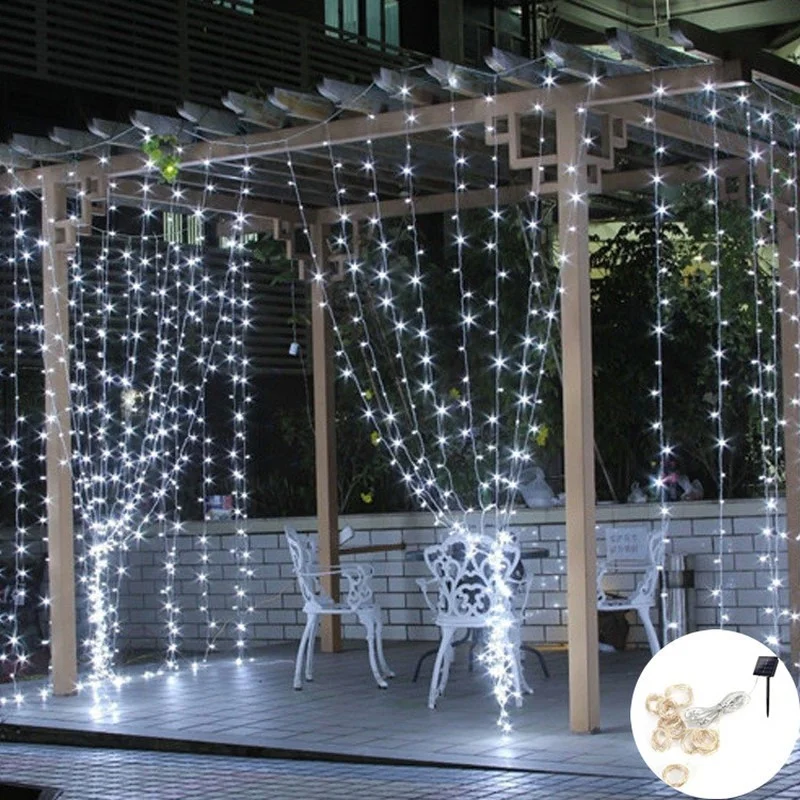 

Solar Led Light Outdoor Christmas Festoon Fairy Garland String Curtain Light 3Mx3M for Christmas Bedroom New Year Decoration