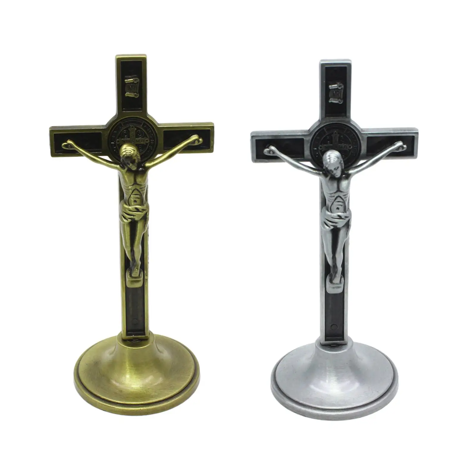 

Standing Cross Crucifix Jesus Crucifixion with Stand Home Decor Christ Alloy Catholic Crafts Statue for Intercession Wall Table