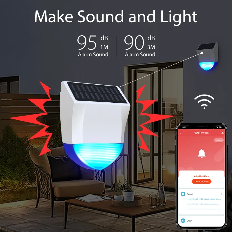 100-240V Intelligent WiFi/Bluetooth Solar Outdoor Human Infrared Sensing Alarm Outdoor Waterproof Audible and Visual Alarm enlarge